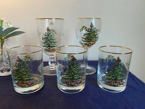 5 vasos de árbol de navidad: 1 copa de vino y 1 copa de agua y 3 dobles a la antigua - Imagen 1 de 6