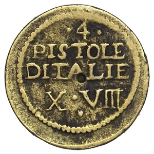 France poids monétaire monnaie 4 pistoles d'Italie contremarque lys n.d laiton - Imagen 1 de 2