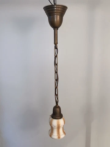 Rewired Single Antique Brass Pendant Light Fixture With Antique Shade 8D Cover