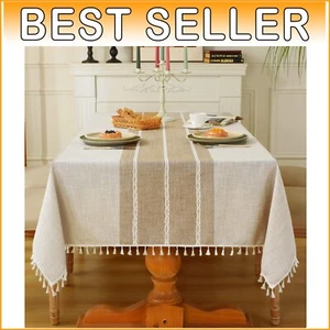 Elegant Striped Waterproof Tablecloth for Kitchen Dining & Holiday Celebrations - Picture 1 of 10