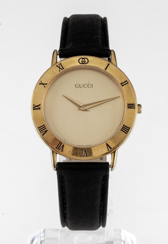 Orologio Vintage Gucci Abito Al Quarzo Placcato Oro con Cinturino in Pelle 3000 2 M