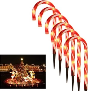 22" Cane Candy Lights Pathway Markers Red Warm White Light Christmas Party Decor - Picture 1 of 8