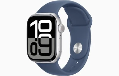 Apple Watch Serie 10 GPS 42mm Gehäuse Silber Uhrenarmband Sport Denim - Bild 1 von 4