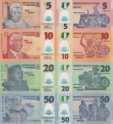 Nigeria 4 PCS Set: 5 to 50 Naira (2015) - p38f, p39f, p34k, p-40e UNC - Image 1 of 4