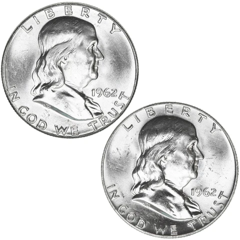 1962 P D Franklin Half Dollar 90% Silver BU 2 Coin Year Set Cover