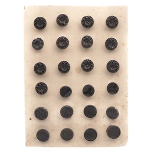 Card (24) antique Victorian Czech geometric star wheat dimi black glass buttons - Picture 1 of 6