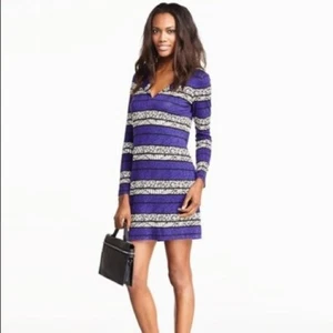 DVF Diane von Furstenberg Reina Pfeilbänder Tunika Kleid Neu Lila Streifen Neu 4 - Bild 1 von 6