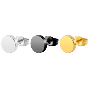 2Pcs Black Men's Barbell Punk Crystal Stainless Steel Ear Studs Earrings Gift - Picture 1 of 10
