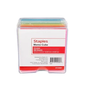 Staples Memo Cube Memo Pad 3.4" x 3.4" Unruled Assorted Colors 3/Pack ST23887CVS - Picture 1 of 2
