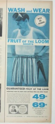 Vintage Fruit Of The Loom Wash Wear Mens Shorts Print AD Swim Goggles - Image 1 of 2