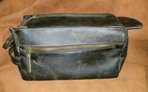 KOMALC Buffalo Leather Mens Toiletries Bag Deep Brown VGC - Picture 1 of 6