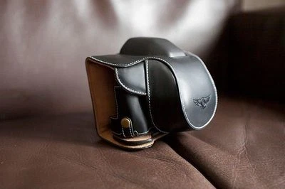 Genuine real Leather Full Camera Case bag for Olympus STYLUS 1 Bottom Open Black - Image 1 of 4