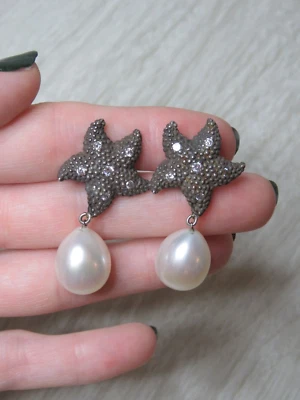 Pendientes colgantes de perlas Stephen Dweck de plata esterlina estrella de mar poste roto LEER Foto 1 de 4