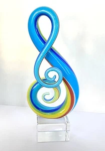 Rainbow Murano Style Art Glass Note Centerpiece • Crystal Base - Picture 1 of 6