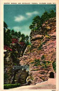 NUEVA YORK Watkins Glen Sentry Bridge y túnel de entrada NY c1951 postal - Imagen 1 de 2