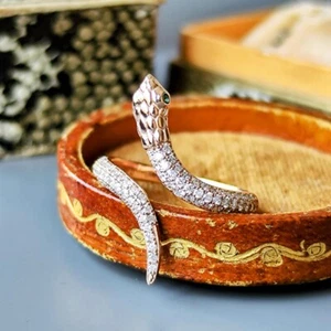 Natural Diamond Natural Emerald Snake 18K Rose Gold Ring 【Made in Japan】 - Picture 1 of 10