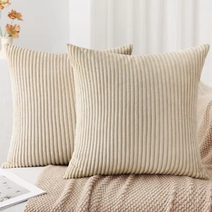 Corduroy Decorative Throw Pillow Covers 16x16 Set of 2 for Sofa Bedroom Living R - Picture 1 of 8
