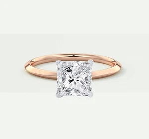 IGI F/VS 1.25 Ct Princess Lab Created Grown Diamond Ring 14K Rose Gold - Picture 1 of 2