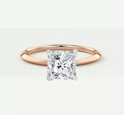 IGI F/VS 1.25 Ct Princess Lab Created Grown Diamond Ring 14K Rose Gold - Image 1 of 2