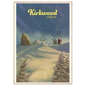 Kirkwood Skigebiet Poster Kalifornien Reiseposter Sessellift 10 The Wall Kirkwo - Bild 1 von 7