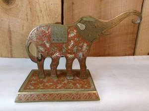 Vintage Unique Etched & Painted Brass Elephant with Hooks - Picture 1 of 5