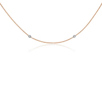 14K Solid Two Tone Gold Diamond Stations Chain Necklace - Image 1 of 4