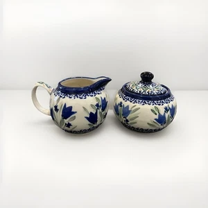 Blaue Rose polnische Keramik blaue Tulpe Zucker und Milchkännchen. - Bild 1 von 10