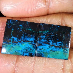 natural AZURITE pair cushion cabochon loose gemstone 30.00 Cts. (15 x 16 x 3 mm) - Picture 1 of 6