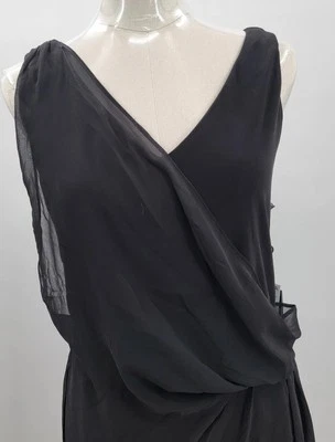 Adrianna Papell Chiffon Overlay Sheath Dress Women's 6 Black Asymmetrical Hem - Image 1 of 4