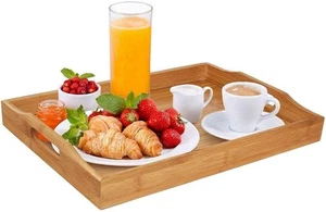 Dudoplatz Bamboo Serving Tray with Handles, Ideal for Dinner, 37 x 26 x 3 cm  - Picture 1 of 7