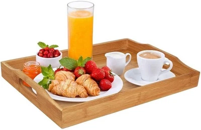Dudoplatz Bamboo Serving Tray with Handles, Ideal for Dinner, 37 x 26 x 3 cm  - Image 1 of 4