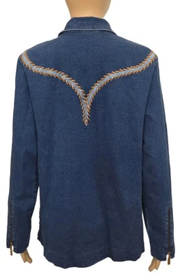 Chaqueta vaquera Bob Mackie usable arte cremallera completa chaqueta para mujer talla L bordada de colección Foto 1 de 4