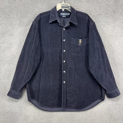 Ralph Lauren Shirt Mens XL Extra Large Navy Corduroy Blaire Polo Bear Pocket - Image 1 of 4