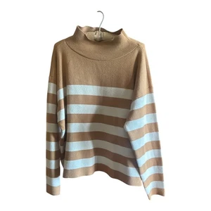 Maeve Damen Medium by ANTHROPOLOGIE gestreifter Pullover weiß & hellbraun - Bild 1 von 3