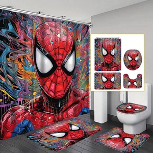 Juego de cortinas de ducha Spiderman alfombra de superhéroe tapa de inodoro alfombra lavable baño - Imagen 1 de 1