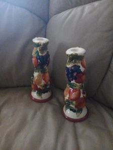  2 Vintage Signature Home Collection Keramik 3D Obst Motiv Kerzenständer Halter 9 Zoll  - Bild 1 von 6