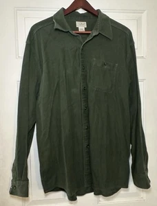 LL Bean Chamois Shirt Men's L Green Heavy Flannel Button Up Long Sleeve Outdoor - Picture 1 of 5