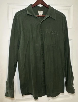 LL Bean Chamois Shirt Men's L Green Heavy Flannel Button Up Long Sleeve Outdoor - Image 1 of 4
