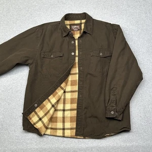 Levi's Shirt Jacket Mens XL Brown Fleece Lined Plaid Twill Shacket Button Front - Picture 1 of 12