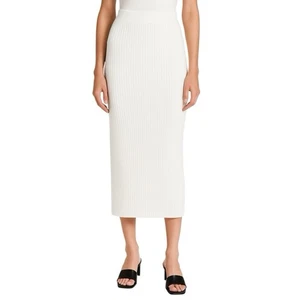 Enza Costa Elfenbein Rippstrick Midi Bleistiftrock M High Waist Stretch Bodycon - Bild 1 von 7
