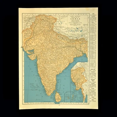 Arte de pared vintage de la India mapa de Birmania original Delhi Bangalore Bombay Calcuta Foto 1 de 4