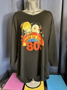 Schwarz V Ausschnitt Langarm Vintage Rainbow Brite Cartoon Grafik Made in 80’s 3 XL - Bild 1 von 14