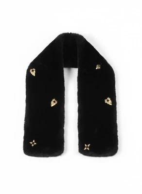 ADIBA 黑色森林手工串珠人造毛皮披肩围巾 — 第 1/2 张图片