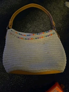 New The Sak Cream Woven Multicolor Beaded Hobo Bucket Shoulder Bag - Picture 1 of 12