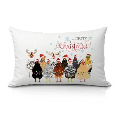 Funda de Almohada 12x20, Decoración de Granja de Navidad, Regalos de Pollo, Pollo de Navidad Foto 1 de 4