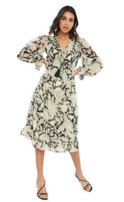 River Island Damen Lorna Maxi Sommerkleid Floral Langarm Boho Fließend - Bild 1 von 4