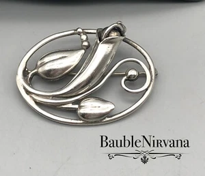 Vintage MCM Danish Modern Sterling Silver Squash Blossom Oval Pin Brooch - Picture 1 of 5