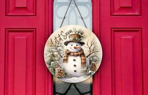 Brown Snowman Let it Snow Farmhouse 12 inch Christmas Handmade Wood Sign, - Picture 1 of 4