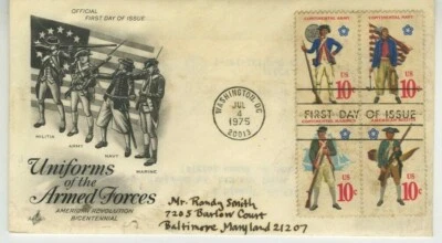 Armed Forces Uniforms FDC 1975 Artcraft Cachet Cover Scott #1565-1568 10c S15 - Image 1 of 2