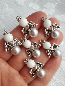 8 x Engel Schutzengel Charms Anhänger Weihnachtsdeko weiß silber Engel UK - Bild 1 von 3